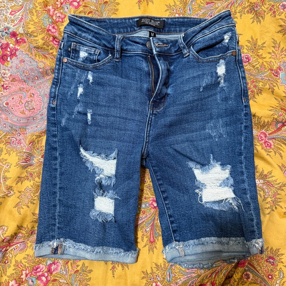 Judy Blue Women's Distressed Denim Shorts - Blue